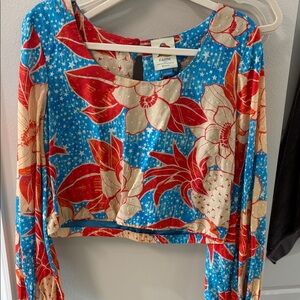 FARM Rio Vibrant Floral Crop Top - Blue and Red